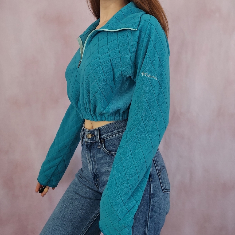 Reworked Cropped Turquoise Columbia Fleece